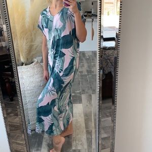 Tommy Bahama Pink and Green Leaf Print Dress